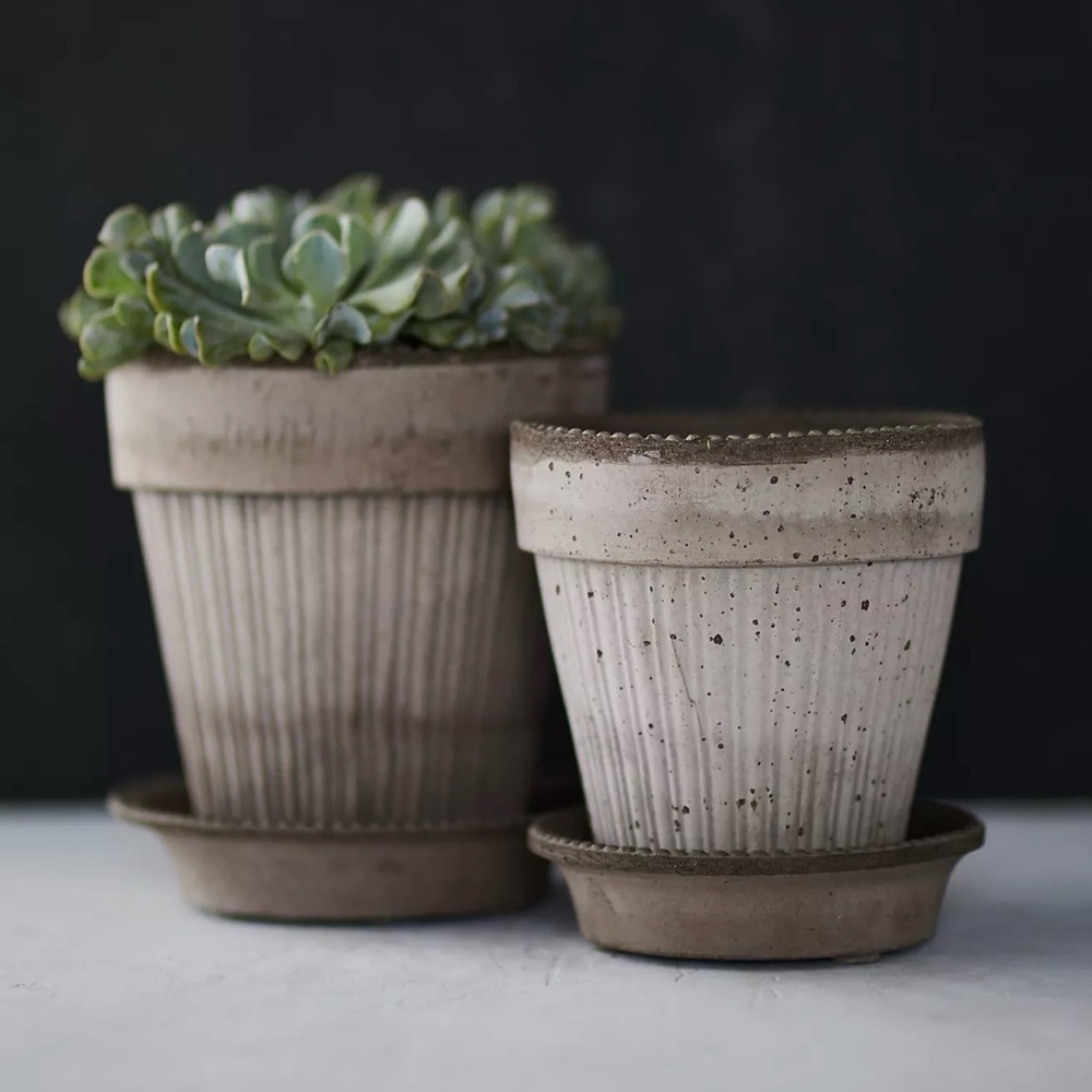 Bergs Gray 6” Simona Terracotta Planter with Saucer - Picture 3 of 7